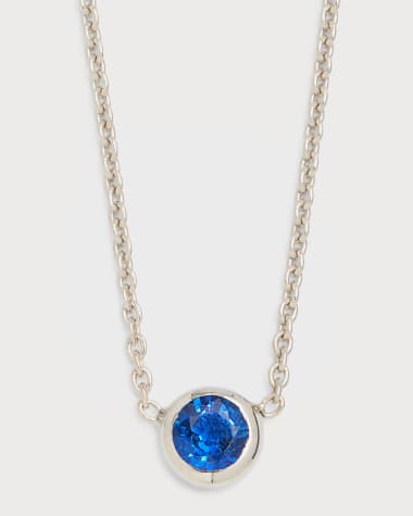 Roberto Coin 18K White Gold Blue Sapphire Big Single Station Necklace