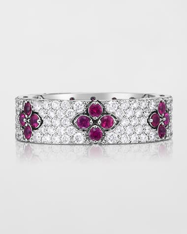 Roberto Coin Love in Verona 18K White Gold Diamond and Ruby Ring, Size 6.5