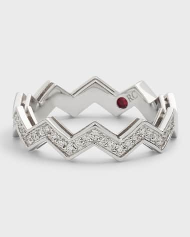 Roberto Coin 18K White Gold Pave Diamond Zigzag Ring, Size 6.5