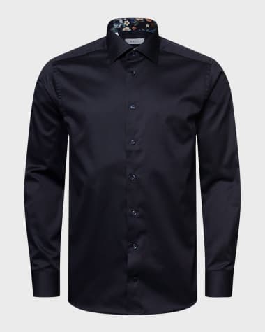Eton Men's Contemporary Fit Twill Shirt with Floral Details