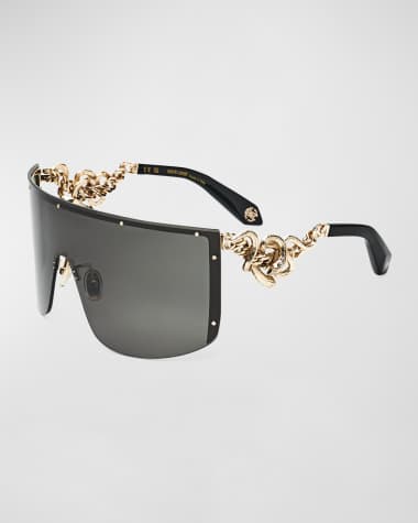 Roberto Cavalli Iconic Snake Metal & Acetate Shield Sunglasses
