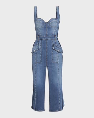 Alexander McQueen Sculpted Bust Denim Midi Dress with Front Slit