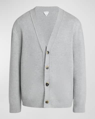 Bottega Veneta Men's Cashmere Cardigan with Intrecciato Leather Patches