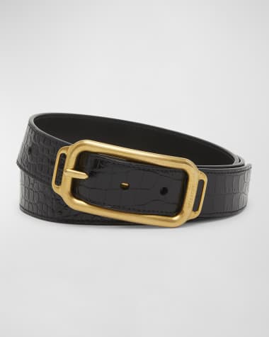 TOM FORD Men's Croc-Effect Leather Stadium Buckle Belt