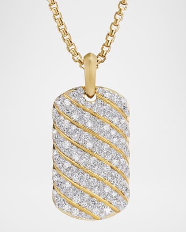 David Yurman Men's Sculpted Cable Tag in 18K Gold with Diamonds, 35mm