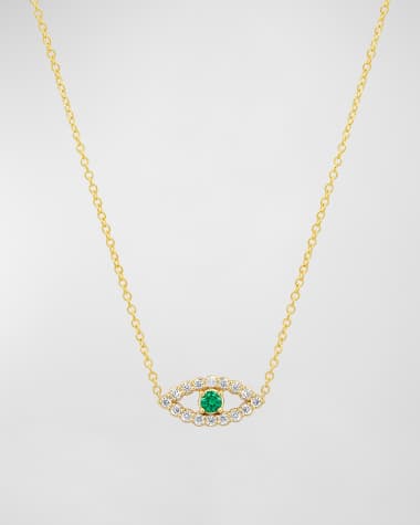 Jennifer Meyer Evil Eye Necklace with Emerald and Diamonds