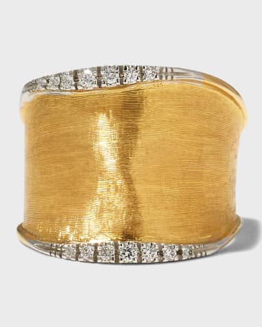 Marco Bicego Lunaria 18K Gold Medium Band Ring with Diamonds, Size 7