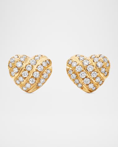 David Yurman 18K Yellow Gold Diamond Heart Stud Earrings