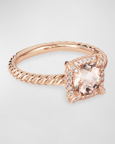 David Yurman Petite Chatelaine Pave Bezel Ring in 18K Rose Gold with Morganite