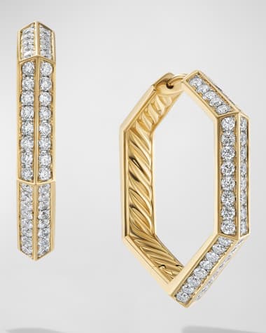 David Yurman Carlyle Hoop Earrings with Diamonds in 18K Gold, 4mm, 1"L