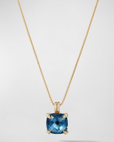 David Yurman Chatelaine Pendant Necklace with Gemstone and Diamonds in 18K Gold, 11mm, 16-18"L