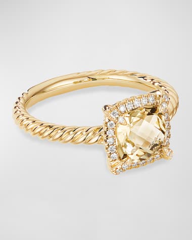 David Yurman Petite Chatelaine Pave Bezel Ring in 18K Gold with Blue Topaz