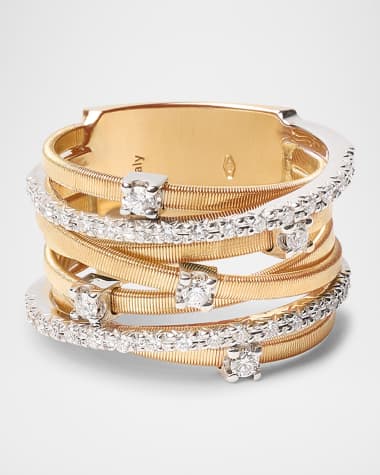 Marco Bicego Goa Seven-Row Mixed Gold Diamond Ring, Size 7