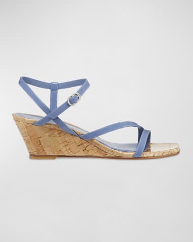 Stuart Weitzman Oasis Patent Ankle-Strap Wedge Sandals