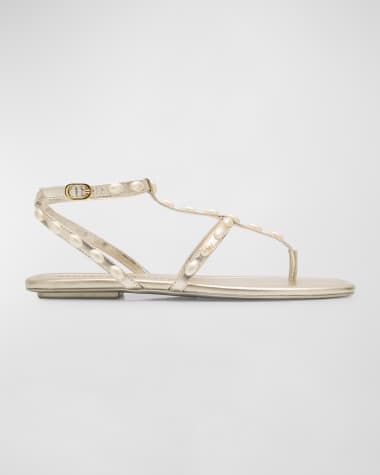 Stuart Weitzman Pearlita Stud Metallic T-Strap Sandals