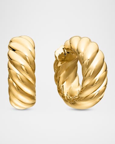 David Yurman Sculpted Cable Hoop Earrings in 18K Gold, 9mm, 1"L