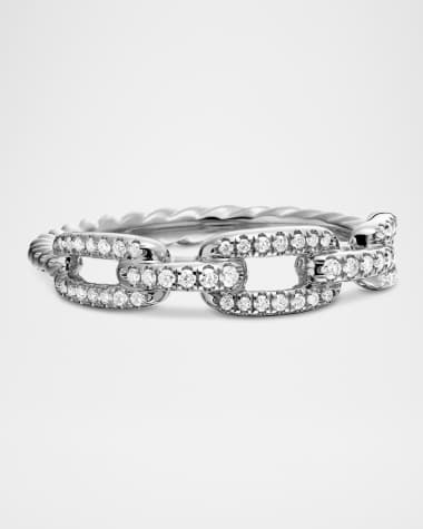 David Yurman Stax Pave Diamond Chain Link Ring in 18K White Gold