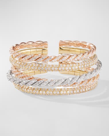 David Yurman Paveflex Five Row Bracelet with Diamonds in 18K Golds, 73mm, Size M