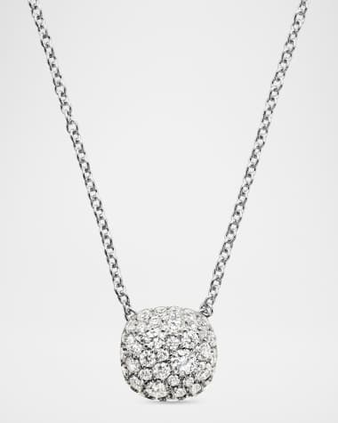 David Yurman 18k White Gold Diamond Cushion Pendant Necklace