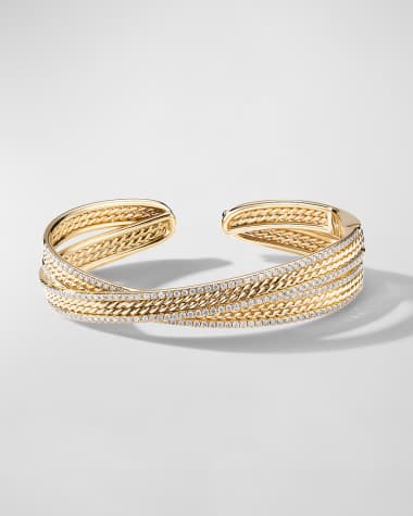 David Yurman DY Origami Cuff Bracelet with Diamond in 18K Gold, 14mm