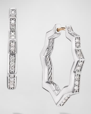 David Yurman Stax Hoop Earrings with Diamonds in Silver, 2.6mm