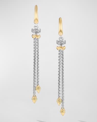 David Yurman Zig Zag Stax Chain Earrings with Diamonds in 18K Gold and Silver, 64.5mm