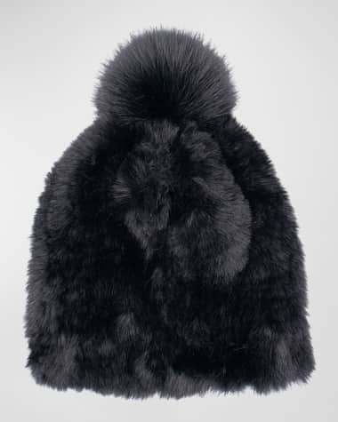 Surell Accessories Faux Rex Rabbit Fur Beanie With Pom