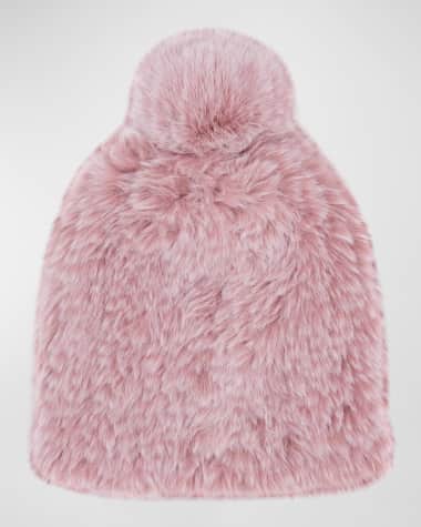 Surell Accessories Faux Rex Rabbit Fur Beanie With Pom