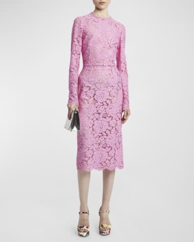 Dolce&Gabbana Floral Lace Long-Sleeve Midi Dress