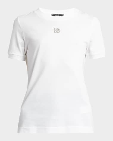 Dolce&Gabbana Cotton T-Shirt with Strass Crystal Logo