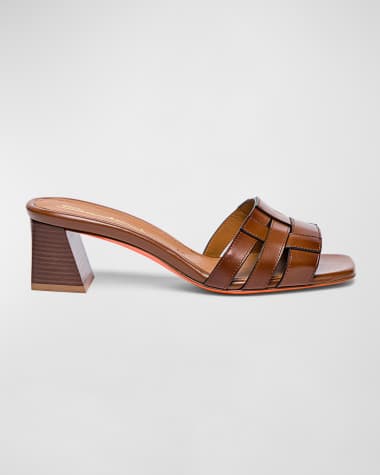 Santoni Venere Leather Block-Heel Mule Sandals