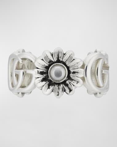 Gucci GG Marmont 10mm Sterling Silver Pearl Flower Ring