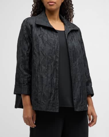 Caroline Rose Plus Plus Size Open-Front Crinkled Jacquard Jacket
