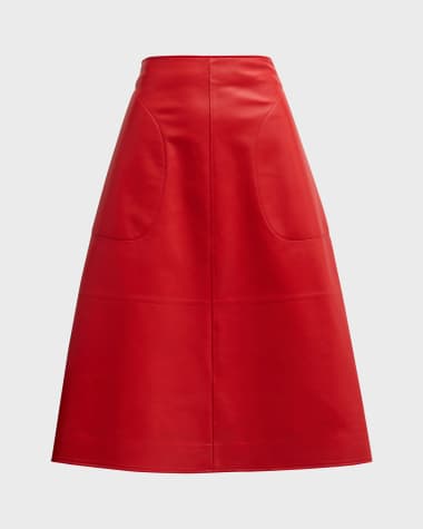 Bottega Veneta Cashmere Nappa Leather Midi A-Line Skirt