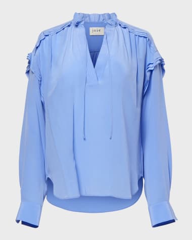 Joie Jaylin V-Neck Ruffle Silk Blouse