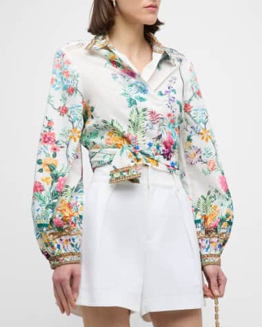 Camilla Cropped Tie-Front Organic Cotton Poplin Wrap Shirt