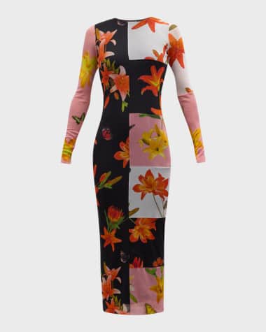 Fuzzi Floral Patchwork-Print Tulle Maxi Dress
