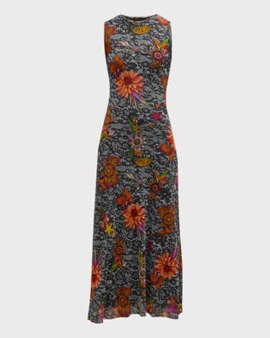 Fuzzi Sleeveless Floral Lace-Print Maxi Dress