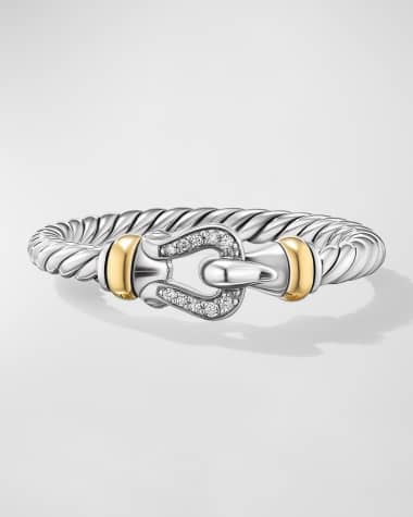 David Yurman Petite Buckle Ring with Diamonds in Silver and 18K Gold, 2mm