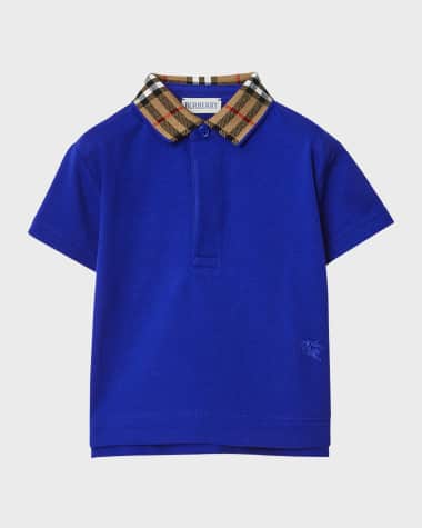 Burberry Boy's Johane Embroidered Check Collar EKD Polo Shirt, Size 6M-2