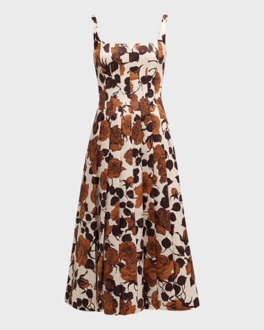Emilia Wickstead Adele Floral-Print Pleated Sleeveless Midi Dress