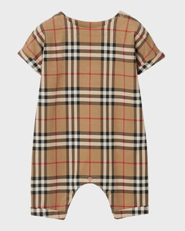 Burberry Kid's Lennox Woven Check Playsuit, Size 1M-18M