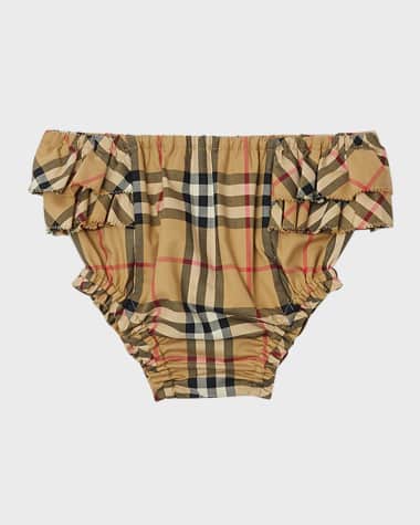 Burberry Kid's Penelope Check Ruffle-Trim Diaper Cover, Size 1M-18M
