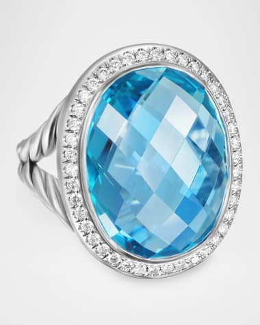 David Yurman Oval Ring with Gemstone and Diamonds in Silver, 24.5x21mm