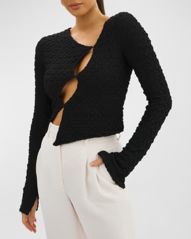 LaMarque Venera Long-Sleeve Cutout Cloque Top