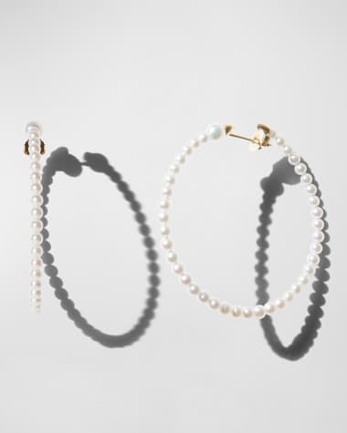 Mizuki 14K Small Akoya Pearl Hoop Earrings, 3mm