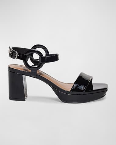 Bernardo Patent Calfskin Slingback Platform Sandals