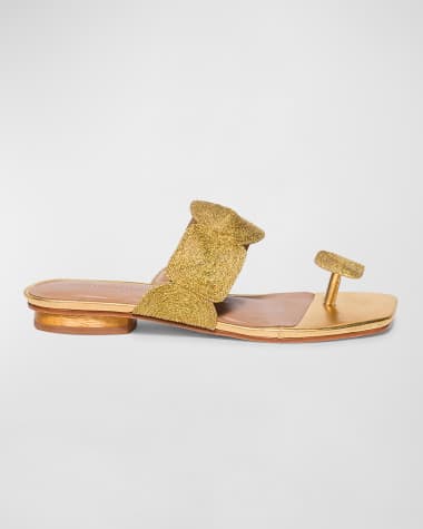 Bernardo Metallic Raffia Thong Flat Slide Sandals