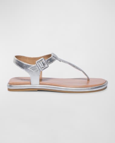 Bernardo Metallic Leather Thong Ankle-Strap Sandals