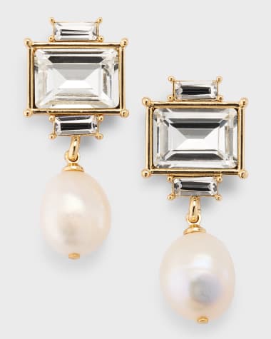 Kenneth Jay Lane 14k Gold-Plated Crystal and Pearl Drop Earrings
